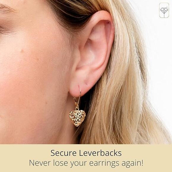 14K Filigree Gold  Dangle Earrings with Secure Leverback for Women - Picture 3 of 4